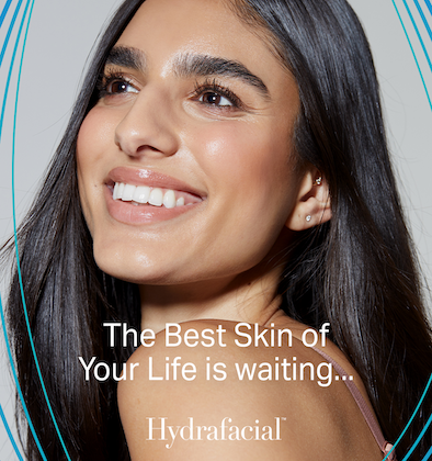 HydraFacial stock image of girl showing of glowing skin - The best skin of your life is waiting