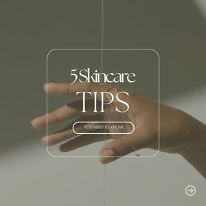 5 Skin Care Tips over a hand showcasing skincare tips
