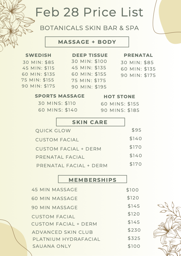 New Price List for Young & Bloom Starting Feb 28