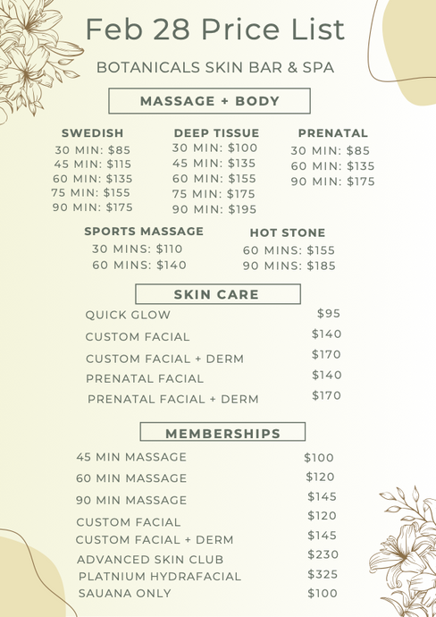 Heads Up! New Spa Prices February 28