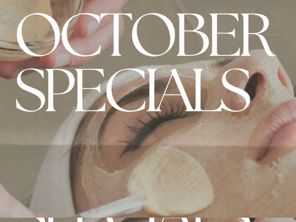 Spa Poster with text October Specials showing a mask applied during a facial