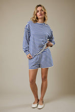 Load image into Gallery viewer, CREW NECK DETAILED STRIPE SWEATSHIRT &amp; SHORTS
