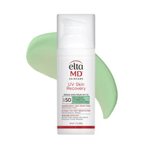 Load image into Gallery viewer, Eltma MD UV Skin Recovery cream bottle with green smear on a white background
