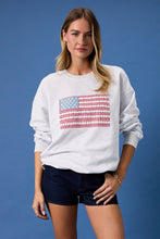 Load image into Gallery viewer, CREW NECK LONG SLEEVE SWEATSHIRT WITH USA FLAG ART WORK
