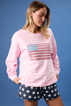 Load image into Gallery viewer, CREW NECK LONG SLEEVE SWEATSHIRT WITH USA FLAG ART WORK
