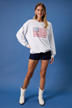 Load image into Gallery viewer, CREW NECK LONG SLEEVE SWEATSHIRT WITH USA FLAG ART WORK
