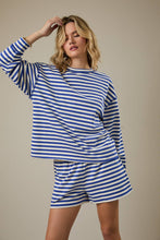 Load image into Gallery viewer, CREW NECK DETAILED STRIPE SWEATSHIRT &amp; SHORTS
