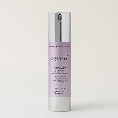 Glymed Plus Radiant Serum bottle on a light gray background