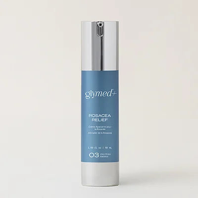 Glymed Rosacea Relief skincare product on a light beige background