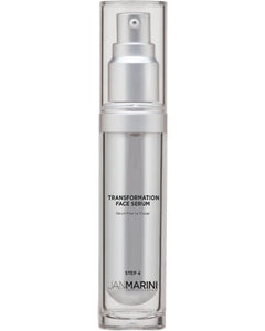 Silver serum bottle labeled 'Transformation Face Serum' by Jan Marini on a white background