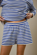 Load image into Gallery viewer, CREW NECK DETAILED STRIPE SWEATSHIRT &amp; SHORTS
