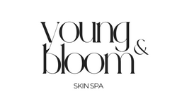 young and bloom skin spa logo with scripted black font on white background